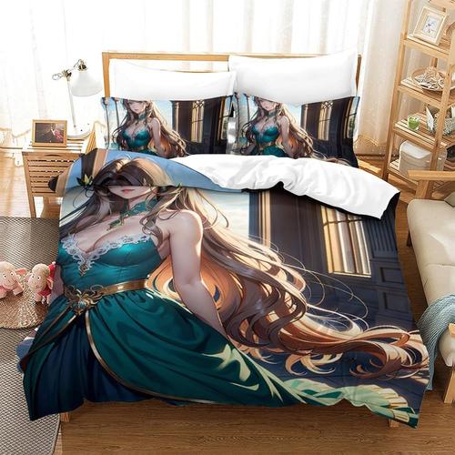 Anime Girls Parure De Lit PiCes Avec Housse De Couette ImprimE En D Pour Enfants Et Adultes En Microfibre Avec Taies D'oreiller Et Fermeture Clair Pour Lit Double