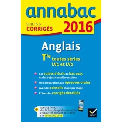 Anglais Tle Toutes Sries - Lv1 Et Lv2 - Sujets Et Corrigs    Format Broch 