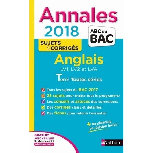 Anglais Lv1, Lv2 Et Lva Tle Toutes Sries - Sujets & Corrigs    Format Beau livre 