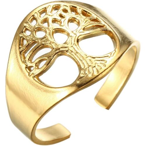 Anneau Ajoure De L'arbre De Vie Ajustable En Inoxydable Bague De Doigt Doigts Ouverts Pour Femme Homme.[Y492]