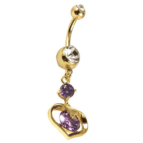 Anneau De Nombril En Zircon A La Mode, Pendentif Creux En Forme De Cour, Anneau De Nombril, Bijoux De Nombril (Violet)