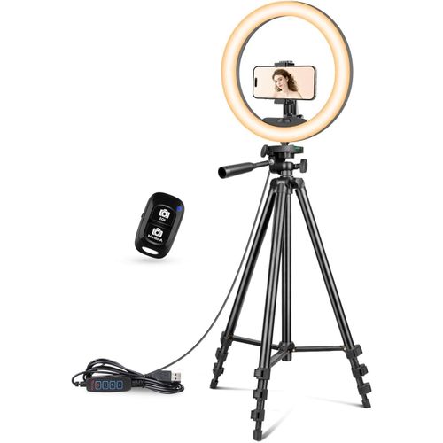 Anneau Lumineux  Selfie Avec Trpied Extensible De 127 Cm Et Support De Tlphone Flexible Pour Diffusion En Direct/Vido Youtube De Tutoriel De Maquillage Dia. De 25,4 Cm[MAG5295138]