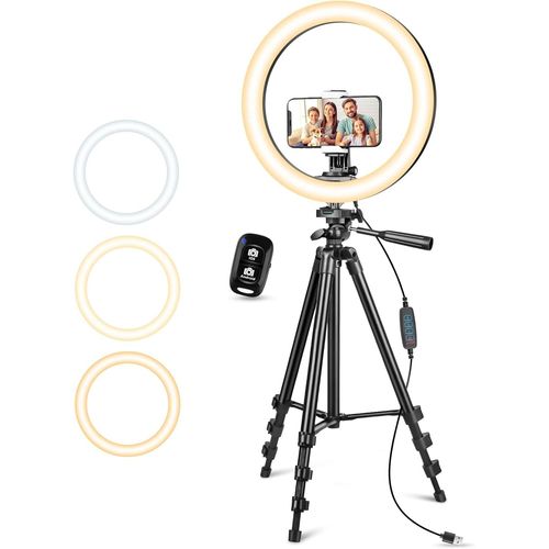 Anneau Lumineux De 25,4 Cm Avec Support Et Support De Tlphone, Anneau Lumineux Led  Intensit Variable Pour Photographie/Selfie/Enregistrement Vido/Maquillage/Diffusion En Dire[YIN4185305]
