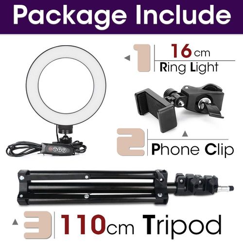 Anneau lumineux LED avec trpied pour selfie,support de tlphone,lampe photo,clairage annulaire pour diffusion vido en direct - Type 16cm and 110cmTripod