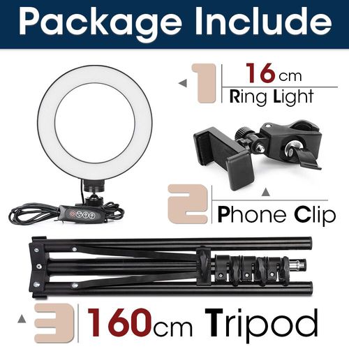 Anneau lumineux LED avec trpied pour selfie,support de tlphone,lampe photo,clairage annulaire pour diffusion vido en direct - Type 16cm and 160cmTripod