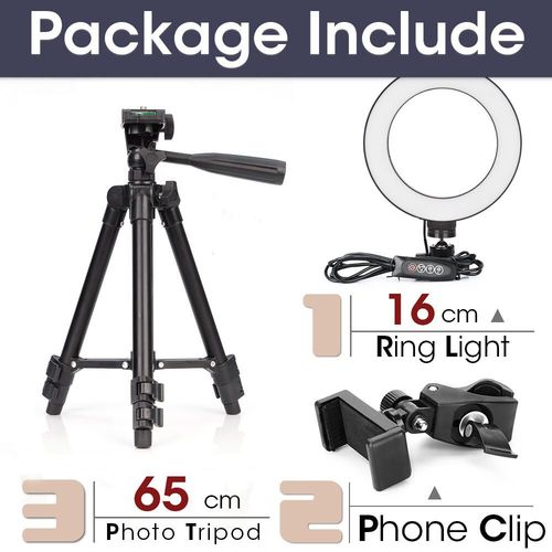 Anneau lumineux LED avec trpied pour selfie,support de tlphone,lampe photo,clairage annulaire pour diffusion vido en direct - Type 16cm and 65cm Tripod