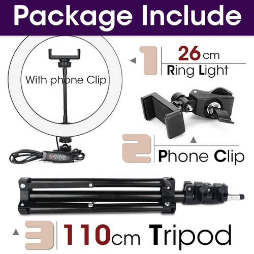 Anneau lumineux LED avec trpied pour selfie,support de tlphone,lampe photo,clairage annulaire pour diffusion vido en direct - Type 26cm and 110cmTripod