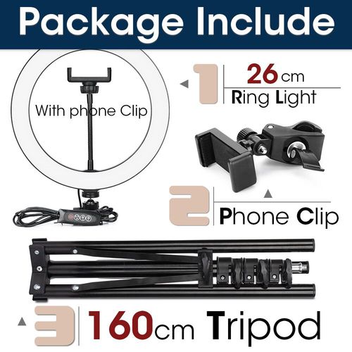 Anneau lumineux LED avec trpied pour selfie,support de tlphone,lampe photo,clairage annulaire pour diffusion vido en direct - Type 26cm and 160cmTripod