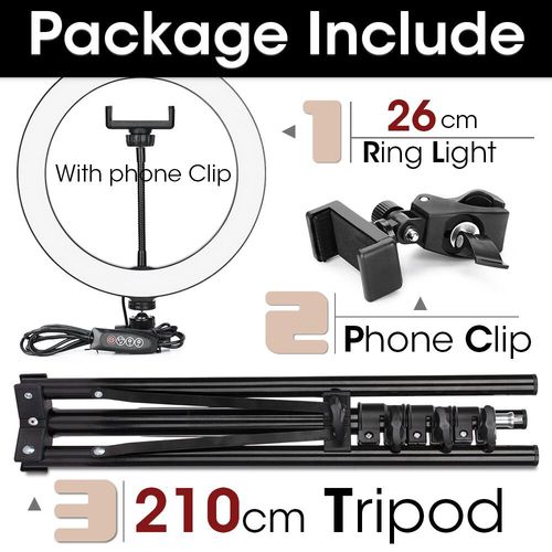 Anneau lumineux LED avec trpied pour selfie,support de tlphone,lampe photo,clairage annulaire pour diffusion vido en direct - Type 26cm and 210cmTripod