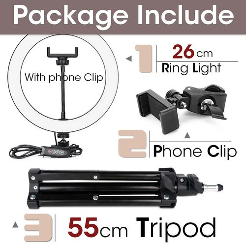 Anneau lumineux LED avec trpied pour selfie,support de tlphone,lampe photo,clairage annulaire pour diffusion vido en direct - Type 26cm and 55cm Tripod
