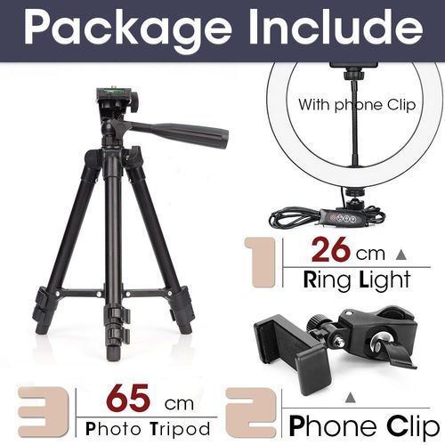 Anneau lumineux LED avec trpied pour selfie,support de tlphone,lampe photo,clairage annulaire pour diffusion vido en direct - Type 26cm and 65cm Tripod