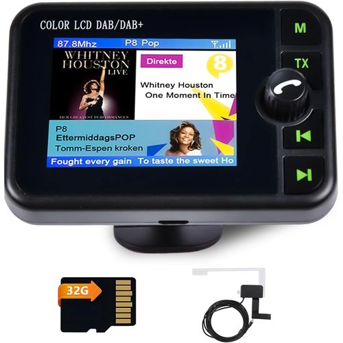 Antenne Dab Adaptateur Avec cran Lcd De 2,4 Pouces, Radio Numrique Portable Dab+ Transmetteur Fm Bluetooth Musique Rcepteur+Appel Mains Libres+Carte Tf 32g[Hdm5232124]