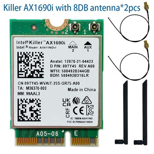 Antennes AX1690I 8DB - Intelwi-fi 6e Ax411 Intel Tueur Ax1690i Wifi 6e Vitesse 2.4 Gbps 802.11ax 2.4/5/6ghz Bluetooth 5.3 Bt5.3