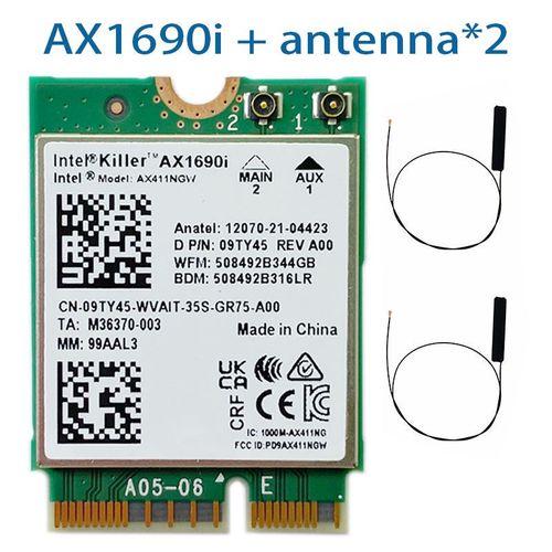 Antennes AX1690I - Intelwi-fi 6e Ax411 Intel Tueur Ax1690i Wifi 6e Vitesse 2.4 Gbps 802.11ax 2.4/5/6ghz Bluetooth 5.3 Bt5.3
