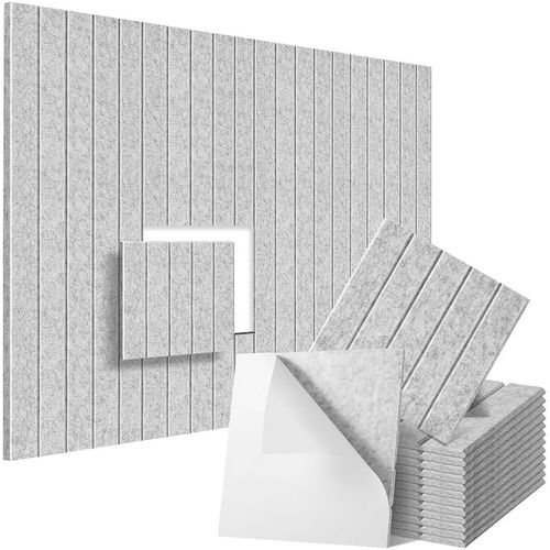 anwxai-Lot De 12 Panneaux Acoustiques EnMousse-12X12X0,4cm-PanneauxMuraux Acoustiques Autocollants-Pour Le Traitement Acoustique-Gris Argent