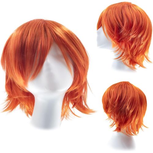 Anwxai-Perruque Femme Courte Perruque Orange Cosplay Anime Perruque Halloween Unisexe Cosplay Wig Perruque Hommes Raides Synthtique Perruque Pour Costume Fte Carnaval Party
