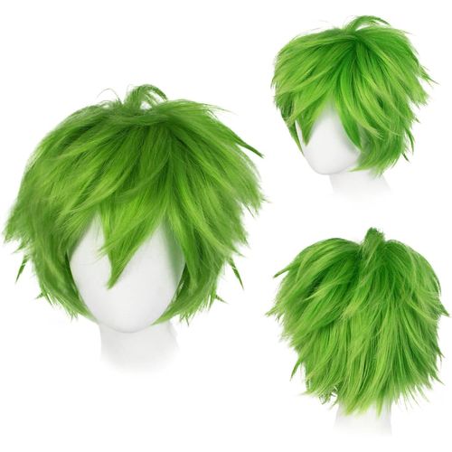Anwxai-Perruque Femme Courte Perruque Verte Cosplay Anime Perruque Halloween Unisexe Cosplay Wig Perruque Hommes Raides Synthtique Perruque Pour Costume Fte Carnaval Party