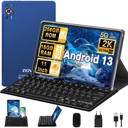 anwxai-Tablette 11 Pouces Android 13 Tablette,16Go Ram+256Go Rom/Tf 1To,2K cran Octa-Core 2.0Ghz,5G Wifi/2000 * 1200/ 8600Mah/13+5Mp/Gms/Couvercle Mtallique,Tablette Avec Clavier Et Souris-Bleu