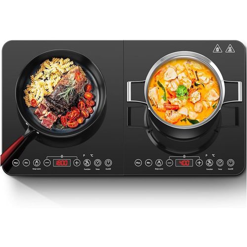 AOBOSI PLAQUE INDUCTION, 2 FEUX AVEC PANNEAU EN CRISTAL NOIR, PLAQUE  INDUCTION PORTABLE AVEC 10 RGLAGES DE TEMPRATURE, MINUTERIE DE 4 HEURES, 3500W, VERROUILLAGE DE SCURIT[GAU621576]