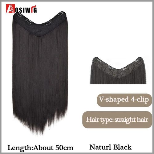 Aosi  Postiche Synthtique Longue Et Lisse Ombre  Clip,Faux Postiche Pour Femmes,Demi-Perruque En Forme De V,Noir Et Rouge