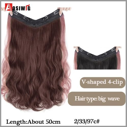 Aosi  Postiche Synthtique Longue Et Lisse Ombre  Clip,Faux Postiche Pour Femmes,Demi-Perruque En Forme De V,Noir Et Rouge