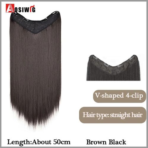 Aosi  Postiche Synthtique Longue Et Lisse Ombre  Clip,Faux Postiche Pour Femmes,Demi-Perruque En Forme De V,Noir Et Rouge
