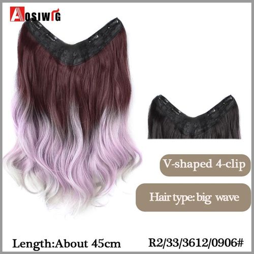 Aosi  Postiche Synthtique Longue Et Lisse Ombre  Clip,Faux Postiche Pour Femmes,Demi-Perruque En Forme De V,Noir Et Rouge