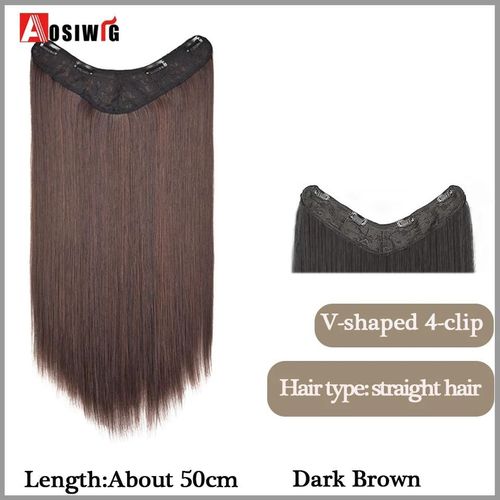 Aosi  Postiche Synthtique Longue Et Lisse Ombre  Clip,Faux Postiche Pour Femmes,Demi-Perruque En Forme De V,Noir Et Rouge