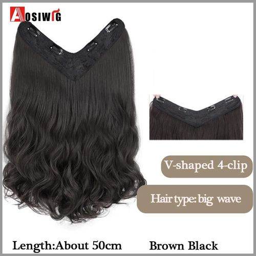 Aosi  Postiche Synthtique Longue Et Lisse Ombre  Clip,Faux Postiche Pour Femmes,Demi-Perruque En Forme De V,Noir Et Rouge