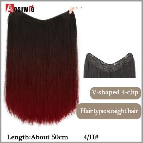 Aosi  Postiche Synthtique Longue Et Lisse Ombre  Clip,Faux Postiche Pour Femmes,Demi-Perruque En Forme De V,Noir Et Rouge