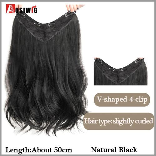 Aosi  Postiche Synthtique Longue Et Lisse Ombre  Clip,Faux Postiche Pour Femmes,Demi-Perruque En Forme De V,Noir Et Rouge