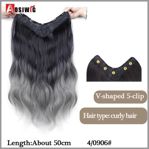 Aosi  Postiche Synthtique Longue Et Lisse Ombre  Clip,Faux Postiche Pour Femmes,Demi-Perruque En Forme De V,Noir Et Rouge