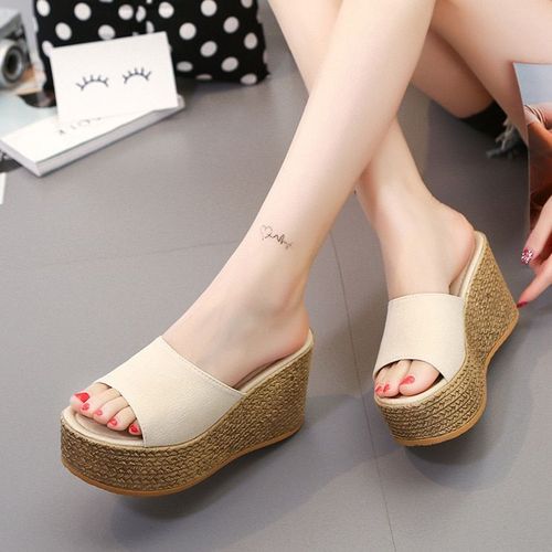 Aphixta. Chaussures  Talons Compenses, Pantoufle lgante,  Semelles Extrieure En Bois, Ouvert Peep Orteils, De Hauteur De Quai De 3  5 Cm, En Couleur Noire, Beige, Verte, Rouge, Rouge-Vin, Rose, De Pointure 4  9