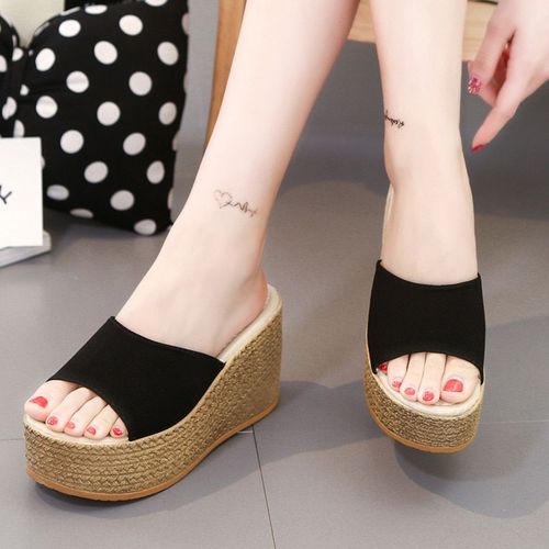Aphixta. Chaussures  Talons Compenses, Pantoufle lgante,  Semelles Extrieure En Bois, Ouvert Peep Orteils, De Hauteur De Quai De 3  5 Cm, En Couleur Noire, Beige, Verte, Rouge, Rouge-Vin, Rose, De Pointure 4  9