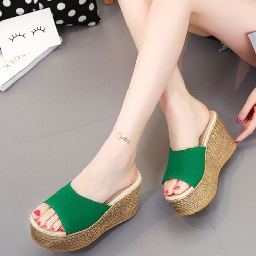 Aphixta. Chaussures  Talons Compenses, Pantoufle lgante,  Semelles Extrieure En Bois, Ouvert Peep Orteils, De Hauteur De Quai De 3  5 Cm, En Couleur Noire, Beige, Verte, Rouge, Rouge-Vin, Rose, De Pointure 4  9