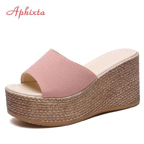 Aphixta. Chaussures  Talons Compenses, Pantoufle lgante,  Semelles Extrieure En Bois, Ouvert Peep Orteils, De Hauteur De Quai De 3  5 Cm, En Couleur Noire, Beige, Verte, Rouge, Rouge-Vin, Rose, De Pointure 4  9