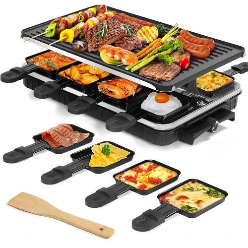 Appareil A Raclette, Appareil Raclette 8 Personnes, Avec 1 Grille  Raclette Rversible Antiadhsive Et 8 Mini Polons  Raclette En Fromage Et 1 Spatule En Bois, Pour Le Barbecue [MIN5280915]