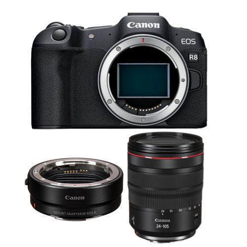 Appareil photo Canon EOS R8 + adaptateur de montage EF-EOS R + RF 24-105mm f4L IS USM