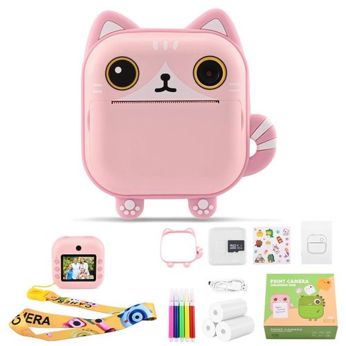 Appareil photo d'impression instantan pour enfants avec 1080p 2,4 pouces cran 10x zoom zro encre papier d'impression et carte 32G pour selfie photo enregistrement vido cadeau pour les - Type cat