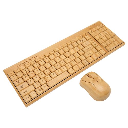 Appareils sans fil pour ordinateur Connexion sans fil 2,4 GHz Plug and Play Dispositifs de contrôle informatique en bois de bambou pour souris et clavier de bureau combinés
