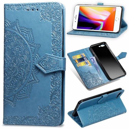 Apple Iphone 7 Plus / 8 Plus Coque, Saturcase Mandala Pu Cuir Magntique Flip Portefeuille Support Porte-Carte Protecteur Coque Housse tui Avec Dragonne Pour Apple Iphone 7 Plus / 8 Plus (Bleu)