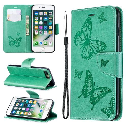 Apple Iphone 7 Plus / 8 Plus Coque, Saturcase Papillon Pu Cuir Magntique Flip Portefeuille Support Porte-Carte Protecteur Coque Housse tui Avec Dragonne Pour Apple Iphone 7 Plus / 8 Plus (Vert)