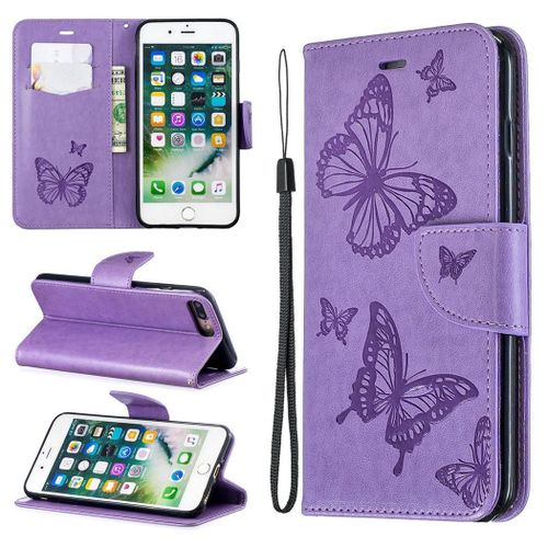 Apple Iphone 7 Plus / 8 Plus Coque, Saturcase Papillon Pu Cuir Magntique Flip Portefeuille Support Porte-Carte Protecteur Coque Housse tui Avec Dragonne Pour Apple Iphone 7 Plus / 8 Plus (Violet)