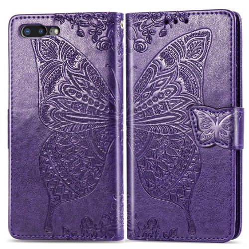 Apple Iphone 7 Plus / 8 Plus Coque, Saturcase Papillon Pu Cuir Magntique Flip Portefeuille Support Porte-Carte Protecteur Coque Housse tui Avec Dragonne Pour Apple Iphone 7 Plus / 8 Plus (Violet)
