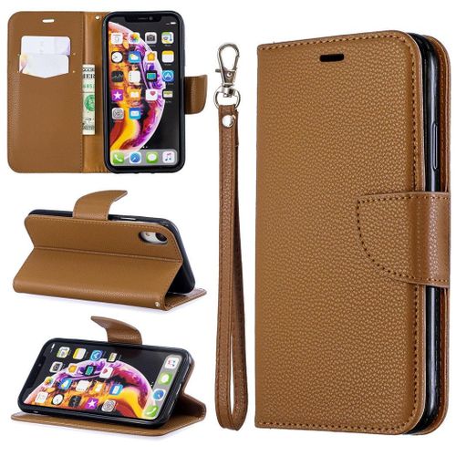 Apple Iphone Xr Coque, Saturcase Litchi Pu Cuir Magntique Flip Portefeuille Support Porte-Carte Protecteur Coque Housse tui Avec Dragonne Pour Apple Iphone Xr (Marron)