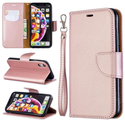 Apple Iphone Xr Coque, Saturcase Litchi Pu Cuir Magntique Flip Portefeuille Support Porte-Carte Protecteur Coque Housse tui Avec Dragonne Pour Apple Iphone Xr (Or)