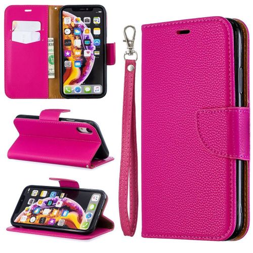 Apple Iphone Xr Coque, Saturcase Litchi Pu Cuir Magntique Flip Portefeuille Support Porte-Carte Protecteur Coque Housse tui Avec Dragonne Pour Apple Iphone Xr (Rose)