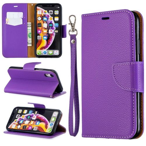 Apple Iphone Xr Coque, Saturcase Litchi Pu Cuir Magntique Flip Portefeuille Support Porte-Carte Protecteur Coque Housse tui Avec Dragonne Pour Apple Iphone Xr (Violet)