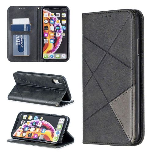 Apple Iphone Xr Coque, Saturcase Rhombe Pu Cuir Flip Aimant Intgr Portefeuille Support Porte-Carte Protecteur Coque Housse tui Pour Apple Iphone Xr (Noir)