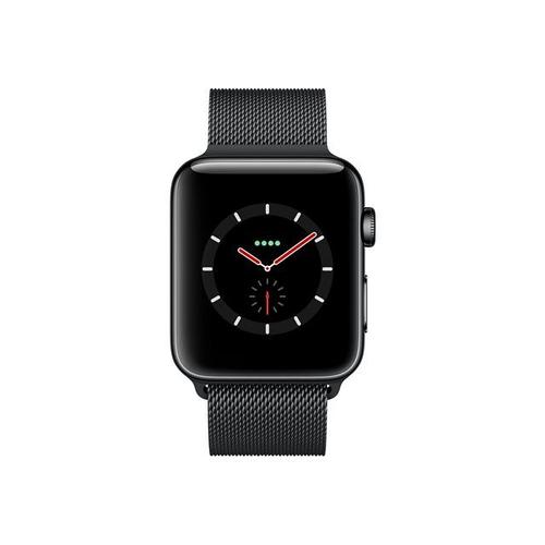 Apple Watch Series 3 (Gps + Cellular) - Botier 38 Mm Botier En Acier Noir Inoxydable Avec Bracelet Milanaise Taille 130-180 Mm